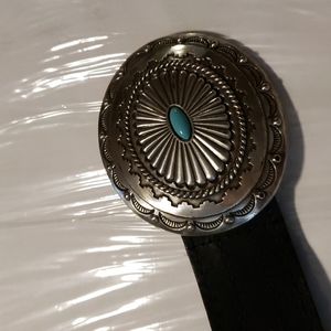 Black leather medium belt ,silver grommet accents